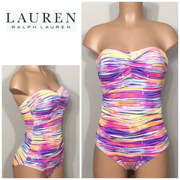 Lauren Ralph Lauren pastel stripe swimsuit. New - Picture 1 of 9